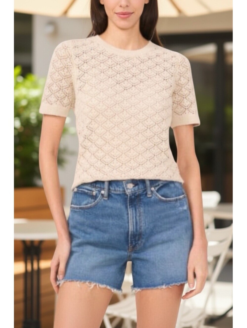 Vince Camuto Medium Short Sleeve Pointelle Sweater [COPY]
